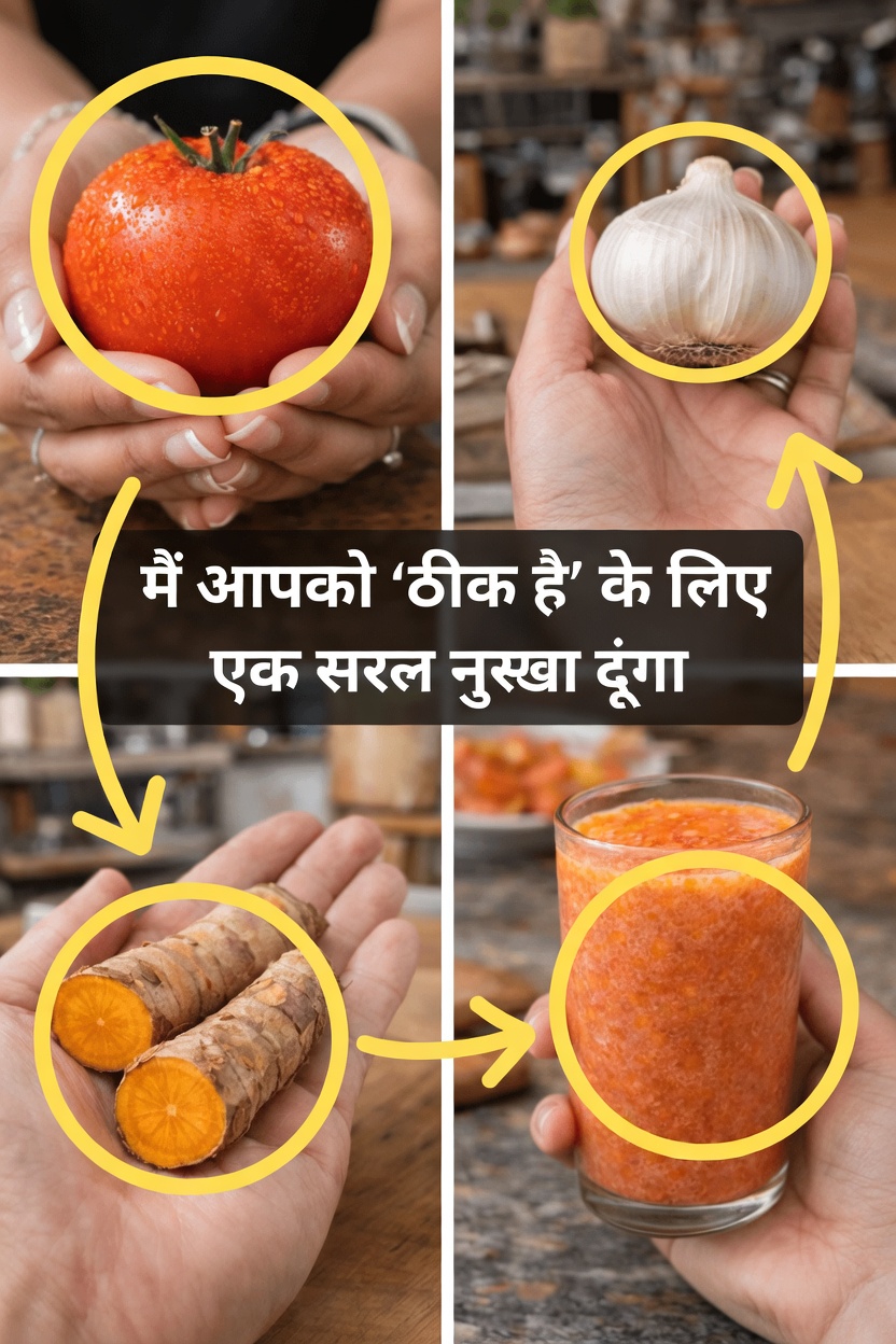 40 से अधिक उम्र के पुरुषों के स्वास्थ्य के लिए सरल टमाटर, लहसुन और हल्दी पेय की रेसिपी