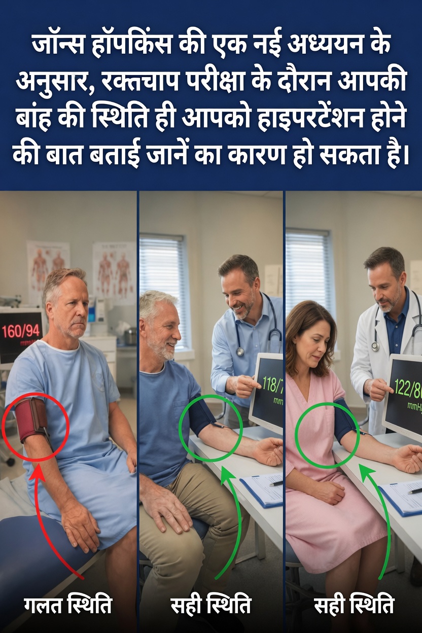 जॉन्स हॉपकिन्स के एक नए अध्ययन से पता चलता है कि रक्तचाप जांच के दौरान आपकी बांह की स्थिति आपके दिखाई देने वाले आंकड़ों को कैसे प्रभावित कर सकती है