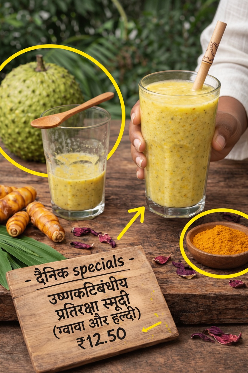 घर पर सॉरसॉप और हल्दी के साथ स्वादिष्ट ट्रॉपिकल इम्यूनिटी स्मूदी चरण-दर-चरण कैसे बनाएं