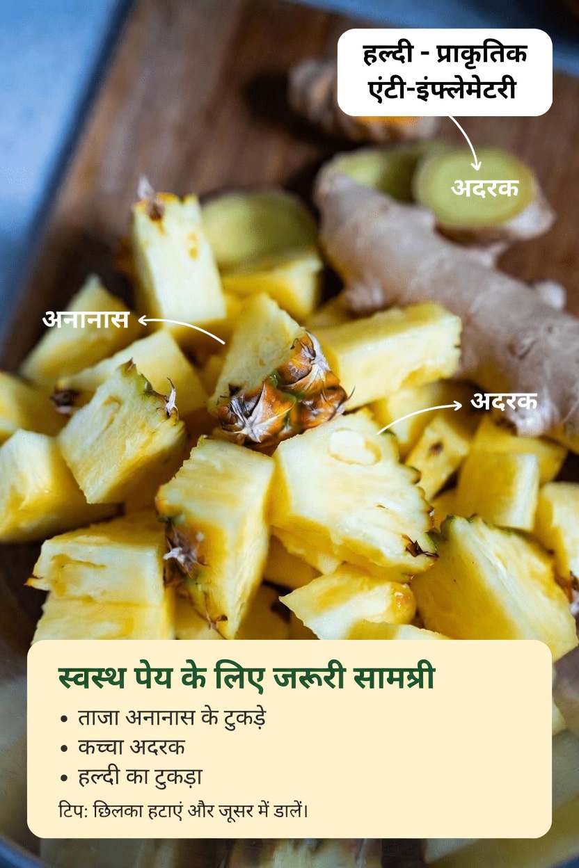 अपनी रात की किडनी स्वास्थ्य दिनचर्या को सहारा देने के लिए इस आसान अनानास, अदरक और हल्दी पेय की रेसिपी खोजें