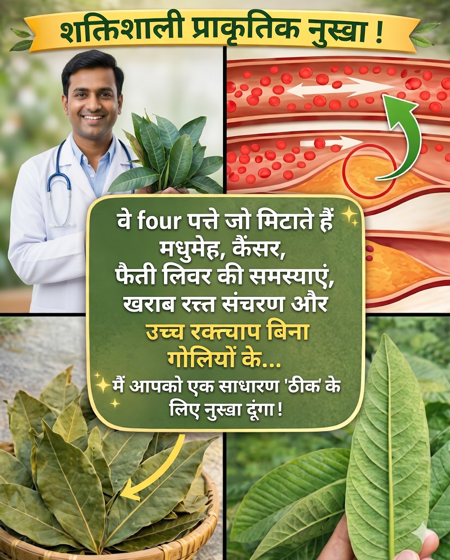 चार औषधीय पत्ते: एवोकाडो, अमरूद, आम और तेजपत्ता — लाभ और प्राकृतिक उपयोग 🌿