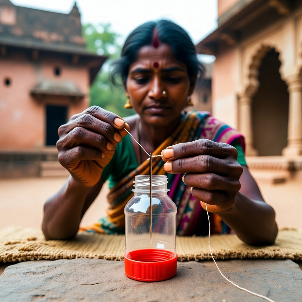 सुई में धागा पिरोने का आसान तरीका – बस एक बोतल का ढक्कन चाहिए