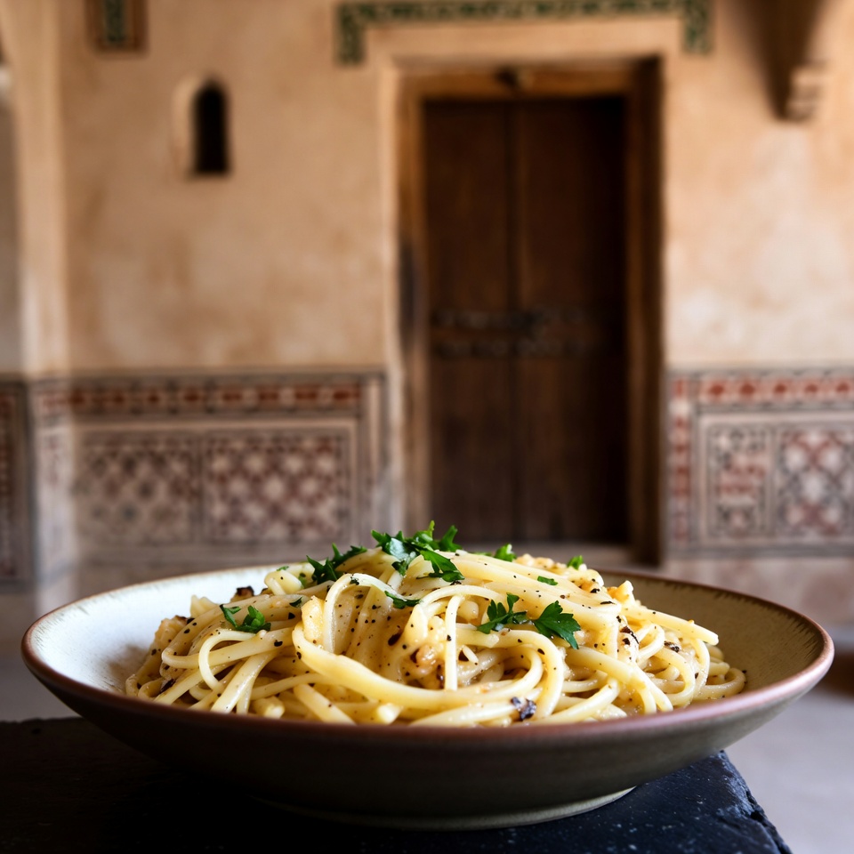 चीज़ी लहसुन बटर लिंगुइनी पास्ता