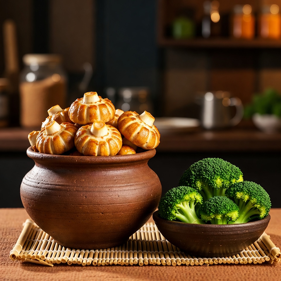 लहसुन वाले मशरूम और ब्रोकोली