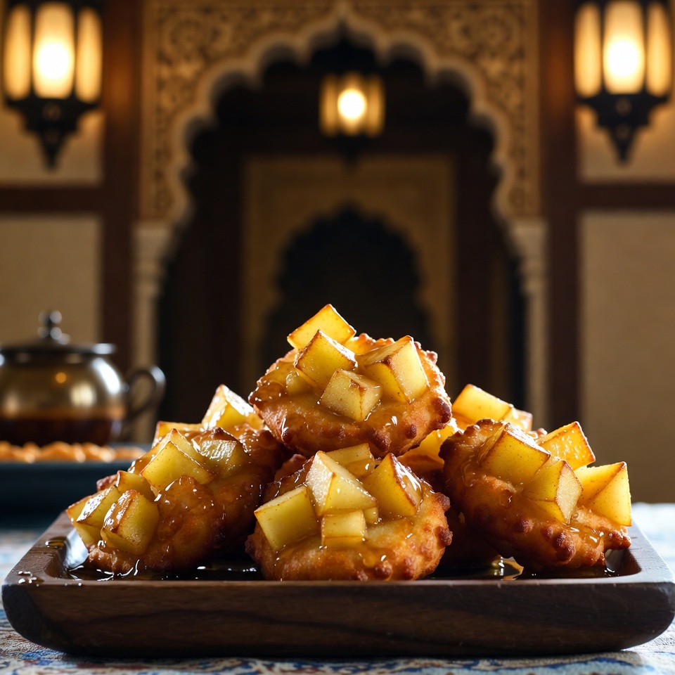 चाशनी में लिपटे सेब के पकौड़े