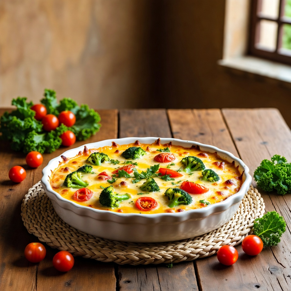 क्रीमी बेक्ड ब्रोकली, टमाटर और केल कैसरोल रेसिपी