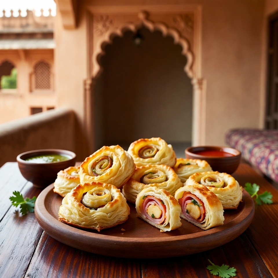 हैम और चीज़ पफ पेस्ट्री पिनव्हील्स