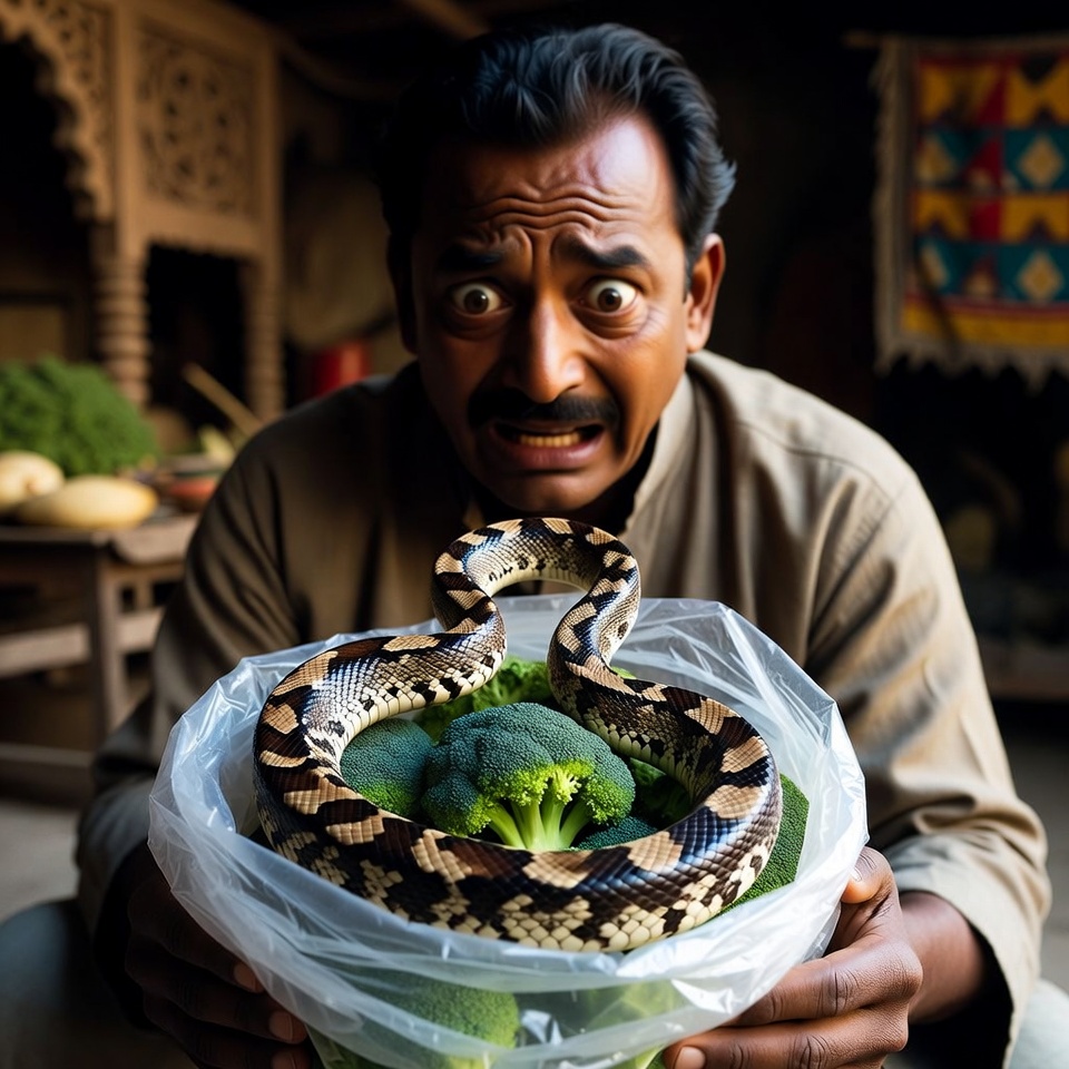 एक व्यक्ति उस ब्रोकली के बैग के अंदर सीढ़ी वाला साँप देखकर भयभीत रह गया, जिसे उसने से खरीदा था