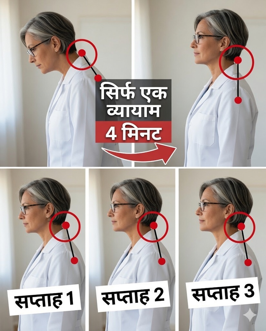 घर पर केवल 4 मिनट में 60 के बाद आगे झुके सिर की मुद्रा में सुधार के लिए सरल दैनिक आदत