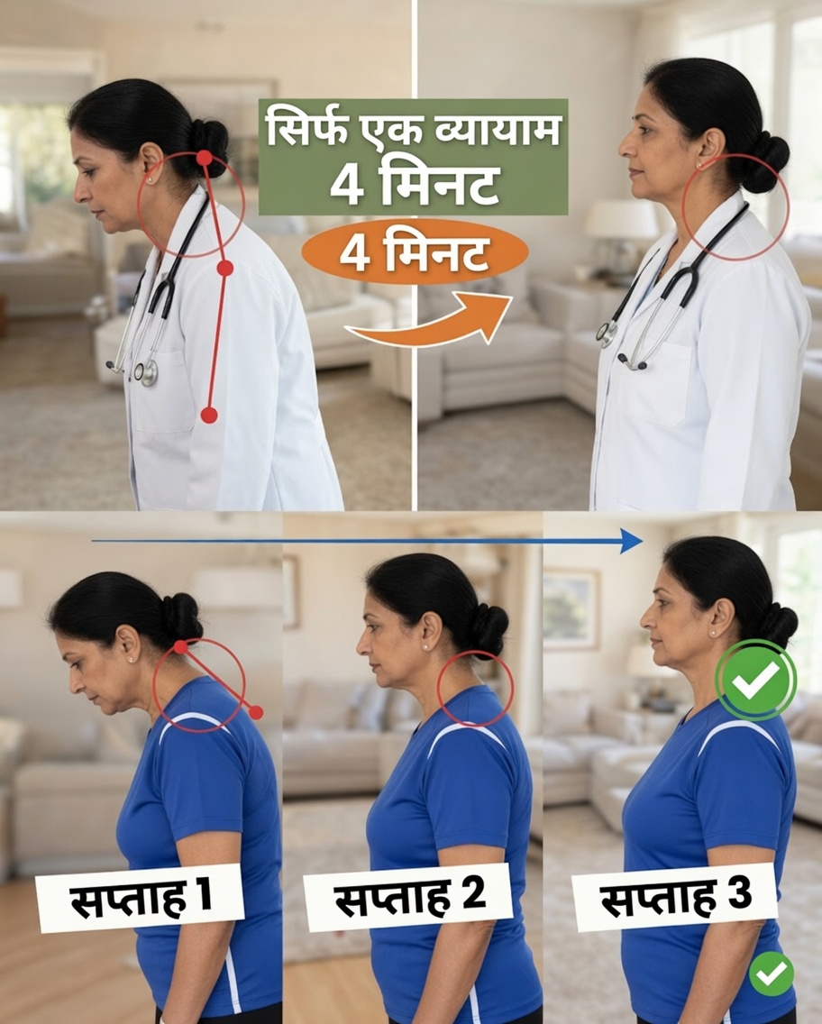 60 के बाद आगे की ओर झुके हुए सिर की मुद्रा को धीरे-धीरे कैसे सुधारें – रोज़ाना 4 मिनट की एक सरल दिनचर्या